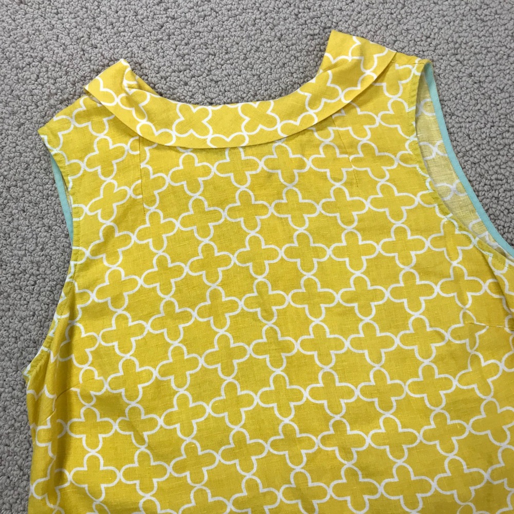 Boden‎ Yellow White Quatrefoil Linen Button Down Peter Pan Collar Top 6